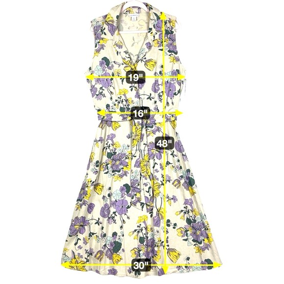 Liz Claiborne Floral Belted Dress Womens SZ 6 Fit & Flare Midi Sleeveless Linen - Picture 4 of 11